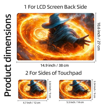 Aesthetic Laptop Skin Sticker, Blue Hat Mage with Swirling Fire Magic Waterproof Vinyl Laptop Decal, Removable Bubble Free, Reusable Protective Cover for 13 14 15 15.6 Inch - color: Blue Hat Mage with Swirling Fire Magic
