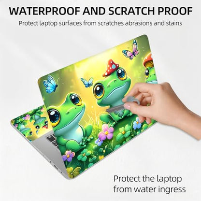 Happy Frogs in Flower Pond Universal Laptop Skin Sticker 3PCS, Protective Decal Trim-to-Fit 11.6" 13.3" 14" 15.6" Laptop Vinyl Cover, Removable Anti-Scratch Computer Decal Protector - color: Happy Frogs In Flower Pond
