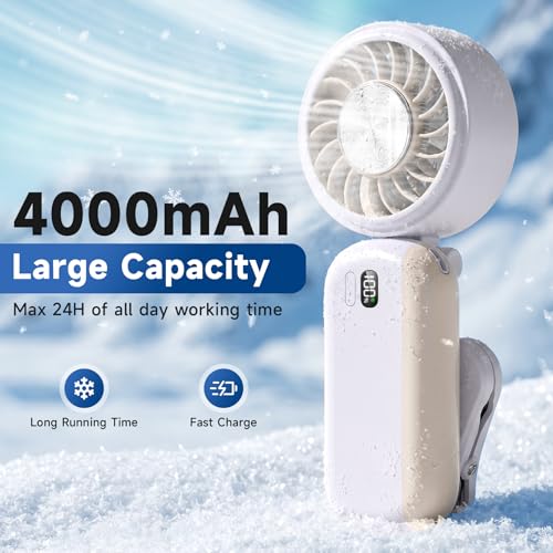 Portable Handheld Turbo Fan with Ice Cooler, Clip-On Mini Fan for Umbrella, 5 Speeds, 4000mAh Battery & Up to12H, LED Display, Rechargeable, Gift for women, Summer Travel Essential (Purple) - color: Z10-Purple