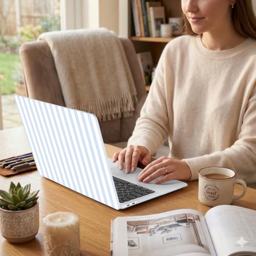 DONGKE Case for MacBook Air 13 Inch (2021-2018 Models A2337 M1/A2179/A1932), Blue & White Stripes Hard Shell Case with Keyboard Protector, Compatible with Retina Display and Touch ID - color: Blue & White Stripes