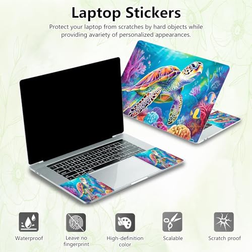 Laptop Skin Sticker Decal, Universal Reusable Vinyl Laptop Cover for 12" 13" 13.3" 14" 15" 15.4" 15.6" Notebook PC, Reusable Waterproof Scratch-Resistant with 2 Wrist Pads,Cute Sea Turtle - color: Cute Sea Turtle