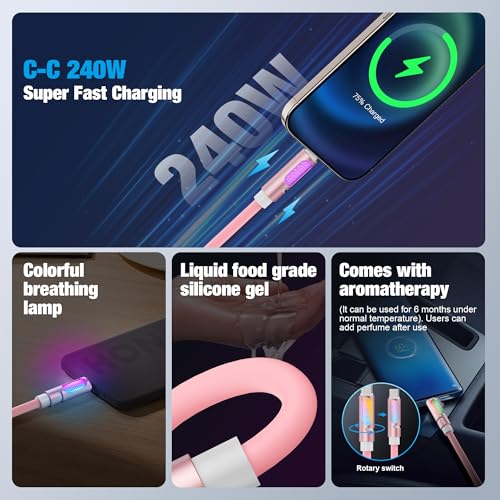 240W USB C to USB C Fast Charging Cable, 4FT, Pink - size: 4ft