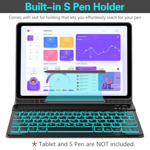 Keyboard Case for Galaxy Tab A9 Plus 5G 11 Inch 2023 (SM-X210/X216/X218), 7 Color Backlit Detachable Tablet Keyboard Cover with S Pen Holder for Samsung Galaxy Tab A9+ 11" (Black) - color: Black