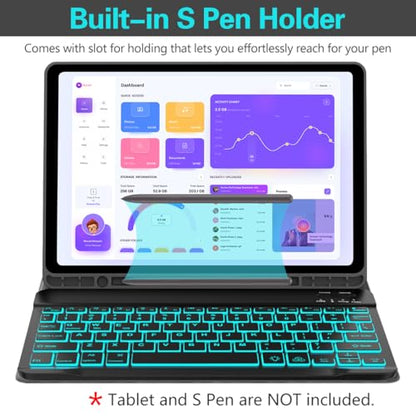 Keyboard Case for Galaxy Tab A9 Plus 5G 11 Inch 2023 (SM-X210/X216/X218), 7 Color Backlit Detachable Tablet Keyboard Cover with S Pen Holder for Samsung Galaxy Tab A9+ 11" (Black) - color: Black