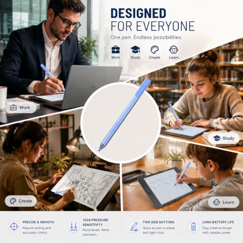 tesha Active Pen for ASUS ZenBook Vivobook, No Pairing, 2500Hr Battery | For ASUS ProArt ROG Flow ExpertBook, Palm Rejection, 1024 Pressure, Dual Buttons, Replaces SA201H SA203H for Students Doers - color: Blue