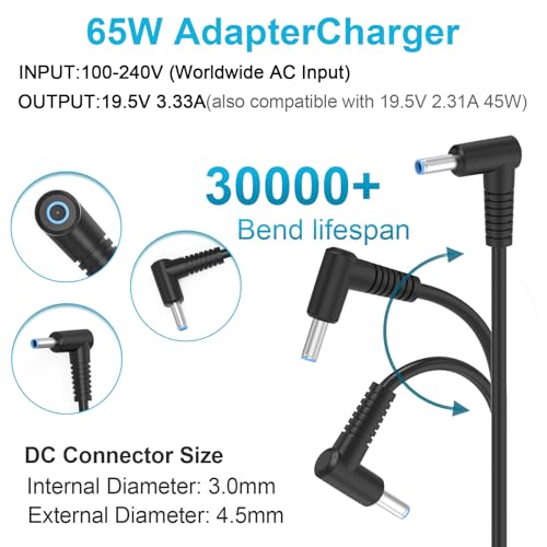 Fancy Buying 65W/45W Compatible with HP Laptop Charger - Smart Blue Tip Power Adapter Cord Short-Circuit Protection