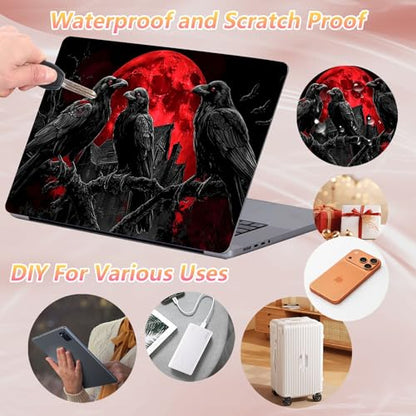 Laptop Skin Sticker Decal 12" 13" 13.3" 14" 15" 15.6",Waterproof Scratch Resistant Vinyl,Reusable Easy to Apply,for MacBook HP Dell Notebooks Netbooks Laptop,2 Wrist Pads,Black Crow Moon - color: Black Crow Moon