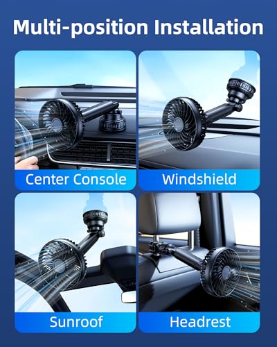 Suction Cup Car Cooling Fan for Window Dashboard Backseat, 5000Mah Battery Powered Rechargeable USB Car Fans That Blow Cold Air, Cooler for Semi Truck Rv Van Tractor Cab Vehicles without Ac