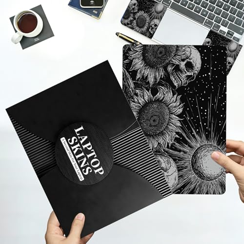 Universal Laptop Skin Sticker with 2 Wrist Pad Decals, 3-Piece Removable Vinyl Laptop Cover, Dark Sunflowers Skull Waterproof Anti-Scratch, Easy-Trim Fit for 13.3" 14" 15.6" Laptops - color: Dark Sunflowers Skull