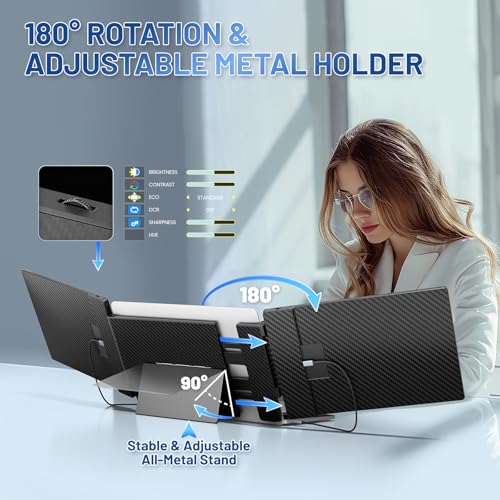Teamgee 14.2" Laptop Screen Extender, FHD 1080P IPS Portable Monitor for Laptop, Triple Screen Monitor Extender Compatible with 13"-17" Laptops, HDMI/USB-A/C Plug-Play for Windows, Mac, Android - size: Screen 14.3