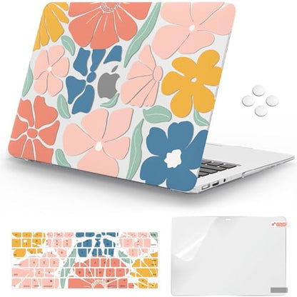 iCasso Compatible with MacBook Air 13 inch Case (Release 2010-2017 Older Version), Hard Shell Plastic Protective Case & Keyboard Cover Only for MacBook Air 13 Model A1369/A1466, Colorful Flower - color: ColorfulFlower-a