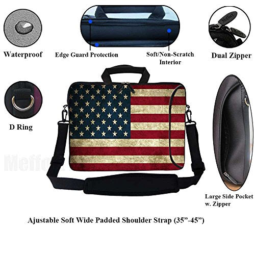 Meffort Inc 15.6 Inch Neoprene Laptop Bag – Water Resistant, Reinforced Zipper, Adjustable Shoulder Strap, Extra Side Pocket, Fits 15 to 15.6 Inch Laptops - USA Flag - color: Usa Flag