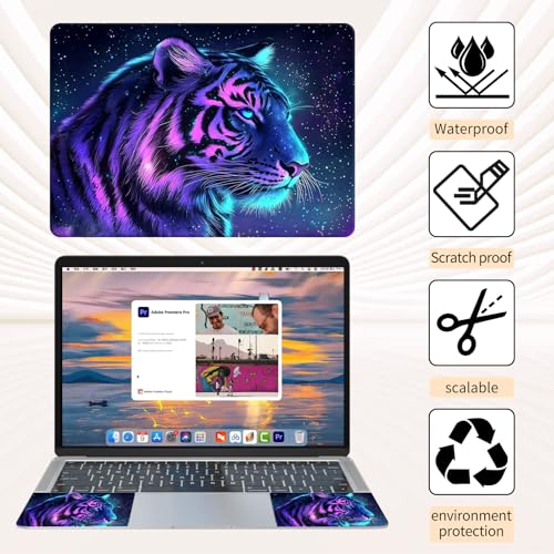 Laptop Skin Sticker 3-Piece Set,Tiger with Galaxy | Trim-to-fit 3-piece vinyl set with one 15 x 10.6 in lid skin and two palm-rest decals for many 12-15.6 in laptops - color: Tiger With Galaxy