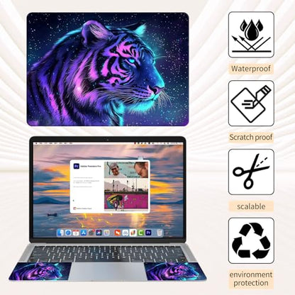 Laptop Skin Sticker 3-Piece Set,Tiger with Galaxy | Trim-to-fit 3-piece vinyl set with one 15 x 10.6 in lid skin and two palm-rest decals for many 12-15.6 in laptops - color: Tiger With Galaxy