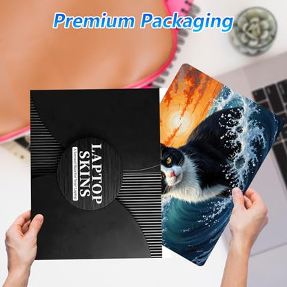 Universal Laptop Skin Sticker Decal with 2 Wrist Pad Skins, Waterproof Scratch Vinyl Cover for 11–15.6 Inch MacBook, HP, Dell, Lenovo, Cutable & Reusable,Great Wave Cat - color: Great Wave Cat