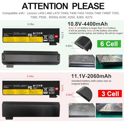 68+ 45N1128 X240 Battery Compatible with ThinkPad T440 T440s T450 T450s T460 T460P T470P T550 T560 L450 L460 L470 P50S W550s X250 X260 X270 45N1125 45N1126 45N1127 45N1129 45N1130 0C52861 0c52862 - size: 8.14*2.44*0.82inch X240