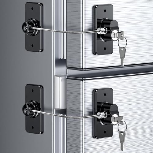 2 Pack Refrigerator Locks with 4 Keys and Adhesive, Child Safety Fridge Lock for Drawers Cabinets Desks Window Freezer and Wardrobes, Child Proofing Door Lock for Kids -No Tools Required (Patent) - color: 2 Pack Black Lock