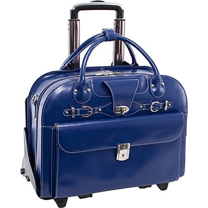 McKlein ROSEVILLE, 15" Leather Detachable -Wheeled Ladies' Laptop/Computer & Tablet Business Briefcase Bag/Women's Rolling Overnight Travel Bag, Removable trolley case - color: Navy
