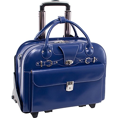 McKlein ROSEVILLE, 15" Leather Detachable -Wheeled Ladies' Laptop/Computer & Tablet Business Briefcase Bag/Women's Rolling Overnight Travel Bag, Removable trolley case - color: Navy