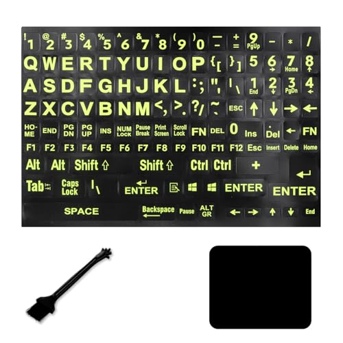 English Keyboard Stickers, Black Background with Yellow Lettering | Big Letter Full Set, Universal PC Computer Laptop Desktop, 2 Pack