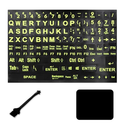 English Keyboard Stickers, Black Background with Yellow Lettering | Big Letter Full Set, Universal PC Computer Laptop Desktop, 2 Pack