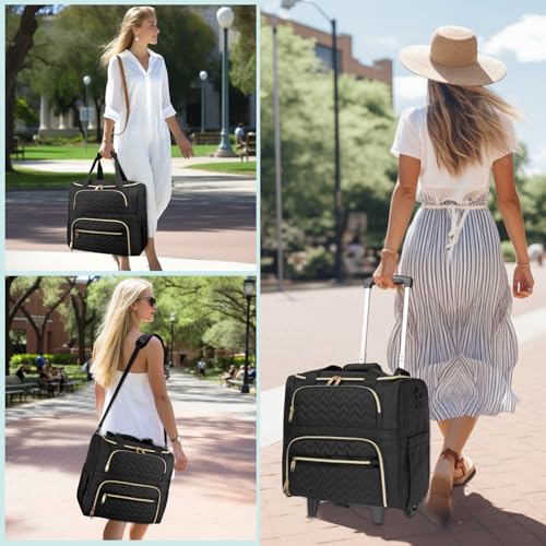 MATEIN Rolling Laptop Bag for Women, 15.6 Inch Rolling Briefcase with Wheels &Detachable Cart, Roller Computer Teacher Tote Bag with Insulated Lunch Box for Nurse Work Business Office, Deep Black - color: Deep Black
