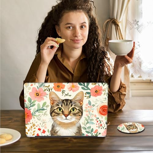 Laptop Skin Sticker Decal 15.6 Inch,12 13 13.3 14 15 15.6 in Laptop Netbook Skins for Notebook,Art Decal Removable Waterproof Scratch Resistant,Universal Vinyl Cover,Floral Cute Cat - color: Floral Cute Cat