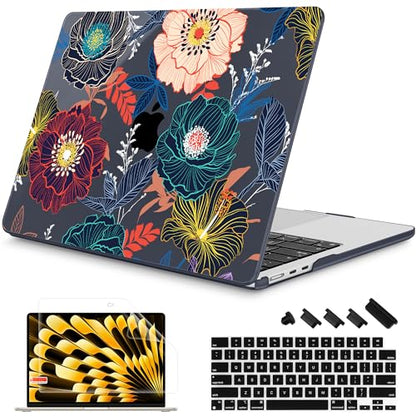 Mektron for 2026/2025/2024/2023 MacBook Air 15 INCH M5 A3448 /M4 A3241 /M3 A3114 /M2 A2941 Case, Printed Plastic Hard Shell Cover with 15.3" Liquid Retina Display Touch ID, Dahlia Flowers - color: Dahlia Flowers