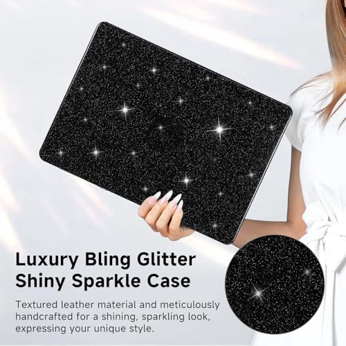 Funut for MacBook Pro 13 inch Case 2024 2023 2022 2021-2016 Release M2 A2338 M1 A2251 A2289 A2159 A1989 A1706 with Touch Bar, Glitter Bling Leather Hard Shell Case & Keyboard Cover,Glitter Black - color: Glitter Black, size: 2016-2024 Macbook Pro 13 Inch