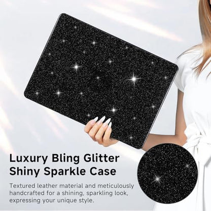 Funut for MacBook Pro 13 inch Case 2024 2023 2022 2021-2016 Release M2 A2338 M1 A2251 A2289 A2159 A1989 A1706 with Touch Bar, Glitter Bling Leather Hard Shell Case & Keyboard Cover,Glitter Black - color: Glitter Black, size: 2016-2024 Macbook Pro 13 Inch