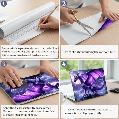 Universal Laptop Skin Sticker Decal,15.6 Inch Laptop Vinyl Cover for 13" 14" 15.6" Laptop,Scratch-Resistant Waterproof Protector Wrap,Reusable with Wrist Pads,Purple Dragon Moonlit - color: Purple Dragon Moonlit