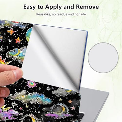 Laptop Skin Sticker Decal, Universal Reusable Vinyl Laptop Cover for 12" 13" 13.3" 14" 15" 15.4" 15.6" Notebook PC, Reusable Waterproof Scratch-Resistant with 2 Wrist Pads,Art Moon Sun Star - color: Art Moon Sun Star