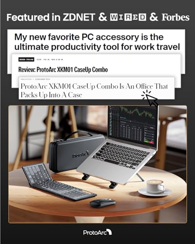 ProtoArc XKM01 CaseUp Foldable Bluetooth Keyboard Mouse Combo | Portable with Laptop Stand, Mobile Work Solution for On-the-Go, Compatible with Laptop PC Macbook, Windows Mac OS