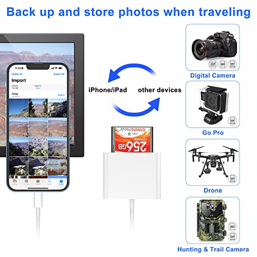 SZHAIYIJIN CF SD Card Reader for iPhone iPad, 3 in 1 Compact Flash Memory Card Reader Adapter, 3-Slot MicroSD CF SD Trail Game Digital Camera Viewer for iPhone 14/14 Pro/13/13 Pro No App Required - color: White/Grey