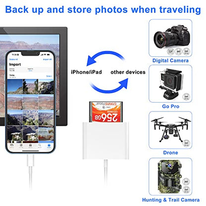 SZHAIYIJIN CF SD Card Reader for iPhone iPad, 3 in 1 Compact Flash Memory Card Reader Adapter, 3-Slot MicroSD CF SD Trail Game Digital Camera Viewer for iPhone 14/14 Pro/13/13 Pro No App Required - color: White/Grey