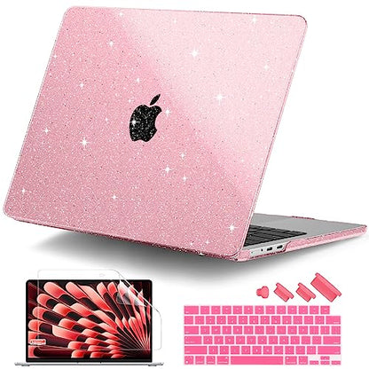 Clear Glitter Case for MacBook Air 15 Inch M5 M4 M3 M2 (2026-2023) A3448 A3241 A3114 A2941, Protective Hard Shell Cover Compatible with Touch ID & Liquid Retina Display - Star Pink - color: Star Pink