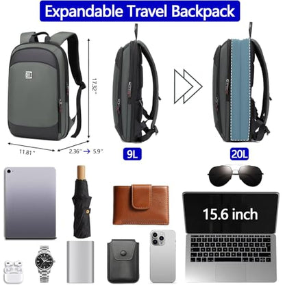 Business Backpack for Men 15.6 Inch,Slim & Expandable Waterproof Travel Laptop Backpack - color: Grey