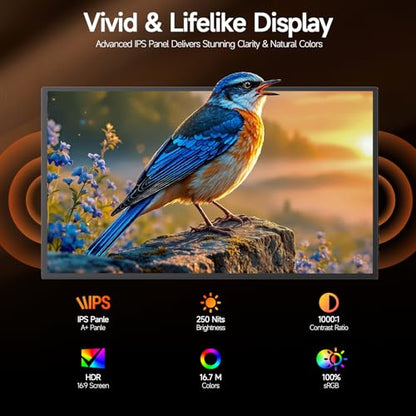 15.6inch Portable Monitor 1080P FHD, 250 Nits Bright Screen USB-C HDMI with Kickstand & Dual Speakers, Travel Laptop Second Screen Extender for PC Phone PS5 Xbox Switch,Ultra Slim External Display - size: 15.6" Kickstand