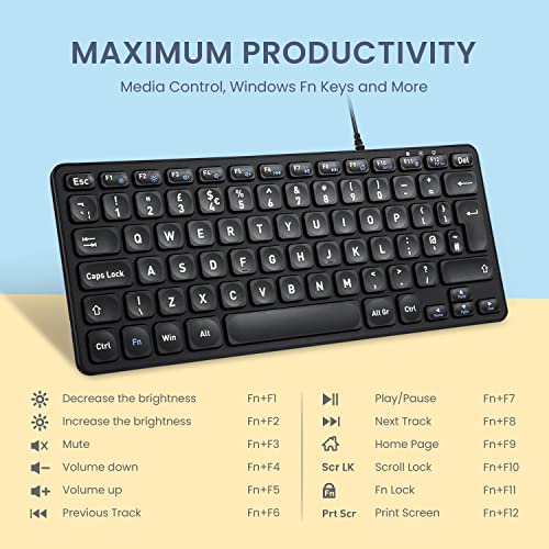 Perixx PERIBOARD-432 Wired Mini USB Keyboard - X Type Scissor Keys - Big Print Keys - US English, Black - style: Wired USB