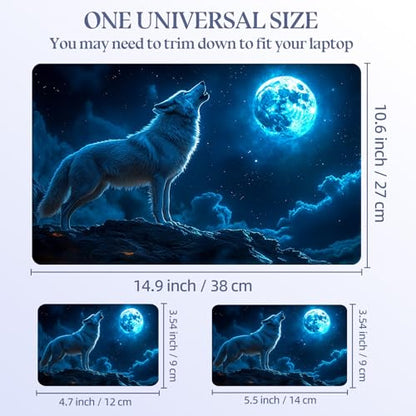 Universal Laptop Skin Sticker Decal,15.6 Inch Laptop Vinyl Cover for 13" 14" 15.6" Laptop,Scratch-Resistant Waterproof Protector Wrap,Reusable with Wrist Pads,Blue Wolf Moon Howl - color: Blue Wolf Moon Howl