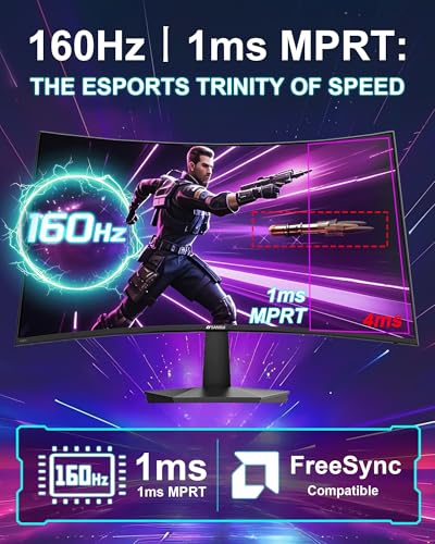 SANSUI 27 Inch Curved 160Hz Gaming Monitor 144Hz FHD 1080P Computer Monitor | 27” 1500R Curved PC Monitor, FPS/RTS, MPRT 1Ms, FreeSync, HDR, 4000:1, 110% sRGB, Low Blue Light, HDMI DP Ports for Gaming - size: 27.0001