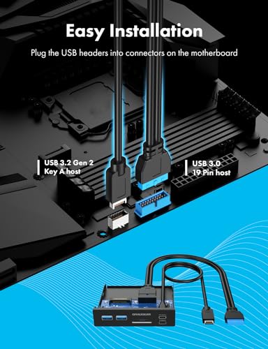 GRAUGEAR 3.5 Inch Front Panel USB C Hub, SD/microSD Internal Card Reader, 20Gbps USB 3.2 Gen 2x2, USB3.2 Type-E Key-A 20-Pin Header & USB3.0 Header & 15-Pin SATA Power Connection Required [G-MP01CR] - style: 6 Port