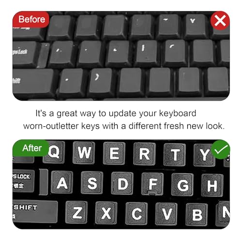 2PCS English Keyboard Stickers, Universal Replacement English Keyboard Letter Stickers with Tweezer, Keyboards Alphabet Sticker Black Background White Lettering for Laptop Notebook PC Computer Desktop