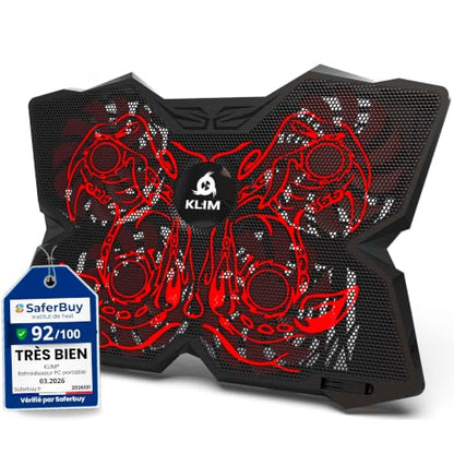 KLIM Wind Laptop Cooling Pad - More Than 500,000 Units Sold - New - Powerful Rapid Action Laptop Cooler - Laptop Stand with 4 Cooling Fans - 2 USB Ports - PC Mac PS5 PS4 Xbox One - Cobra Red - color: Red