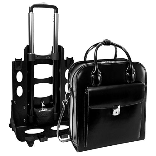 McKlein LA GRANGE, 15" Leather Detachable -Wheeled Ladies' Laptop/Computer & Tablet Business Briefcase Bag/Women's Rolling Overnight Travel Bag, Removable trolley case - color: Black, size: 14.4"x8.75"x18.5"