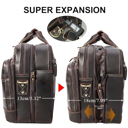 Masa Kawa Expandable Leather 17" Laptop Travel Messenger Duffel Bag Men | Large Overnight Weekend Business Trip Duffel Bags with Luggage Strap, Crossbody Shoulder Computer Briefcase - color: B2