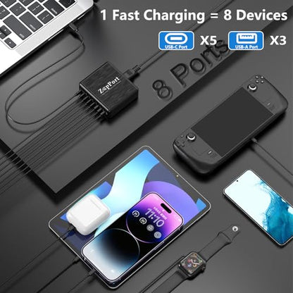 360W USB C Charging Station - 8 Ports Fast Charger Block | PD 100W | GaN Charger Block for Multiple Devices, Charging Hub for Laptop MacBook Pro/Air/iPad Pro/iPhone