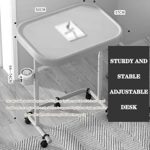 Flip-top Standing Desk Adjustable Height Laptop Table, Living Room Sofa Side Lifting Workstation, Portable Bedside Table with Casters(White) - color: White