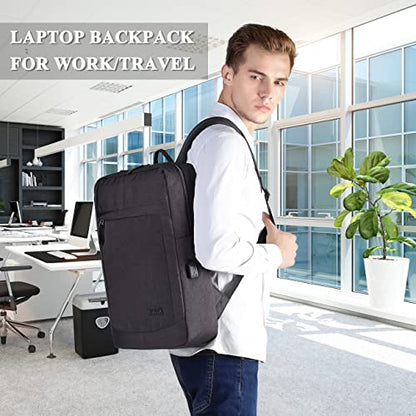 VASCHY 17 inch Laptop Backpack for Men with USB Port Lightweight Slim Business Backpack - color: Black