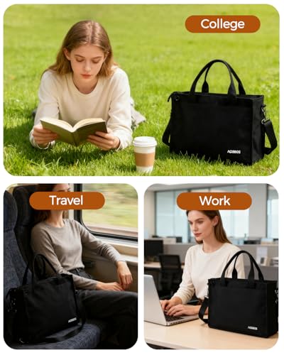 Canvas Tote Bag for Women With Zipper,14" Laptop Tote Bag for Work | Water Bottle Pocket,Padded Laptop Sleeve,Inner Key Leash,Premium Metal Hardware,Structured Canvas - color: Graphite Black
